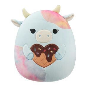 New Squishmallows Official 16 inch Caedia the Blue Spotted Cow Holding Ice Cream